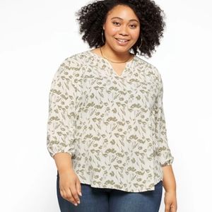 FUN2FUN Kinny Split Neck Smocked Shoulder Blouse